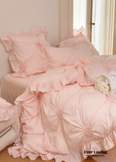 Sweet Heart Embroidered Ruffle Bedding Set - Pink